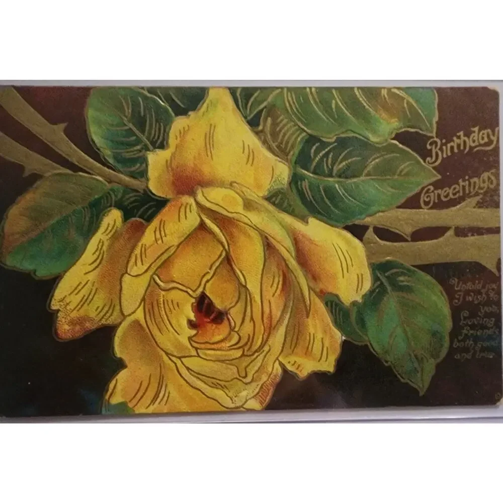 Lot Of Four Vintage Antique Embossed Postcards Flowers Birthday